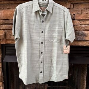Old Ranch Everett Men's organic cotton button up Short Sleeve Shirt Gray Mist L